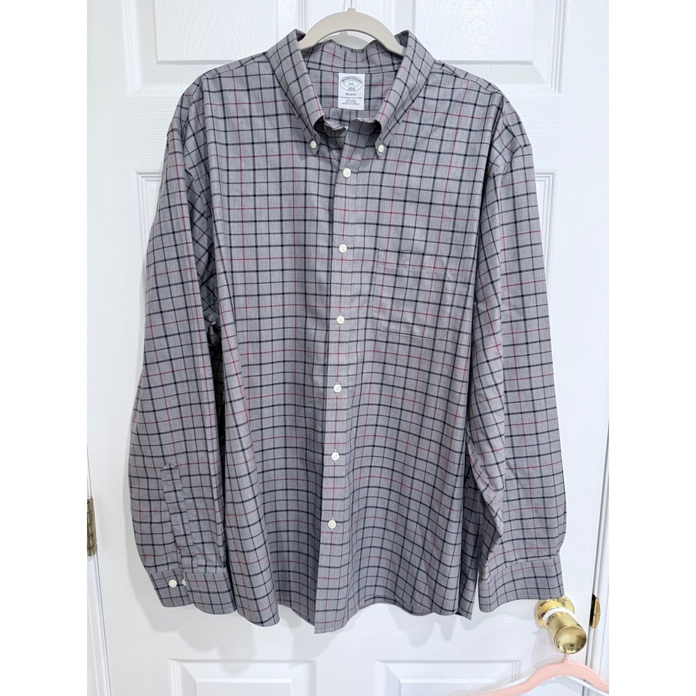 Brooks Brothers 1818 Regent Non-Iron Plaid Button Down Shirt Grey XXL